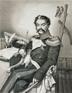 Porträtt av Denis Davydov 1784-1839, soldat och poet, tidigt 1800-tal. av Carl Hampeln von