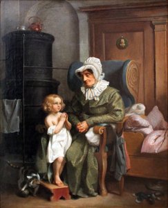 Tyska: Großmutter mit betendem Kind Mormor med bedjande barn av Carl Hartmann
