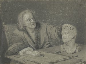 Ritare som skissar ett gipshuvud av Carl Heinrich Mylius