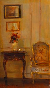 En salongsinredning (olja på panel) av Carl Holsoe