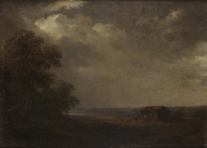 Landskap med hus och boskap av Carl Johan Fahlcrantz
