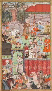 En fest för Babur arrangerad av hans halvbror Jahangir Mirza i Ghazni i maj 1505, från en Babur-nama (Memoirs of Babur) av Carl Julius Rieden