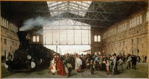 Den nya nordvästra stationen i Wien. Olja ... av Carl Karger