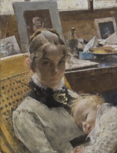 A Studio Idyll: The Artists Wife and their Daughter Suzanne, 1885 (pastell) av Carl Larsson