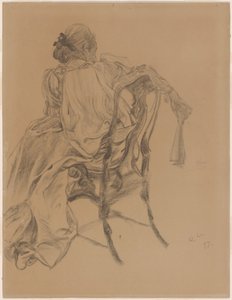 En elegant dam från 1700-talet som håller en fläkt av Carl Larsson
