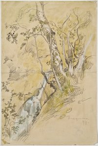 Björkar vid bäck av Carl Larsson