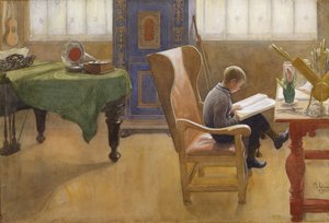 Esbjörn i studiehörnan, 1912 (wc på papper) av Carl Larsson