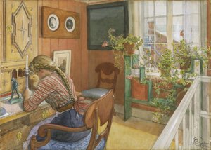 Brevskrivning, 1912 (wc på papper) av Carl Larsson