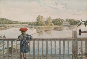 Lisbeth fiskar. Omkring 1895 av Carl Larsson