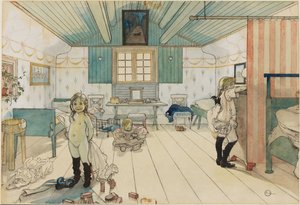 Moderns och de små flickornas rum. Ur Ett hem (26 akvareller) av Carl Larsson