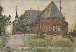 Gamla Sundborns kyrka, från A Home-serien, c.1895 (wc på papper) av Carl Larsson