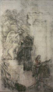 Skulpturkonsten: Carl Michael Bellman i Sergels ateljé. Kartong till fresken i NM:s nedre sal av Carl Larsson