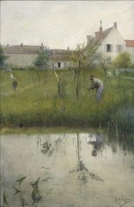 Den gamle mannen och plantskolans trädgård av Carl Larsson