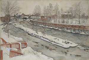 Timber Chute, Winter Scene, från A Home-serien, ca 1895 (wc på papper) av Carl Larsson