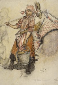 Washerwoman (pastell på papper) av Carl Larsson