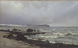 Tång lastas på Hornbæk Strand av Carl Locher