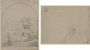 Utsikt från mitt fönster i Rom (recto) Soldat i ett landskap (verso) av Carl Ludwig Tischbein