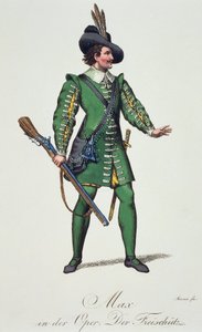 Max, kostymskiss för Der Freischutz (skytten eller friskytten), av Carl Maria von Weber (1786-1826) av Carl Maria von Weber