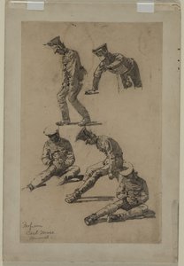 Fem studier av en soldat, fjärde kvartalet 1800-talet eller första tredje 1900-talet.