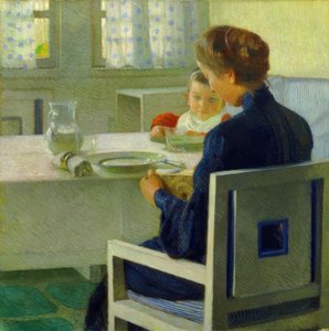 Mor och barn vid bordet. Carl Moll