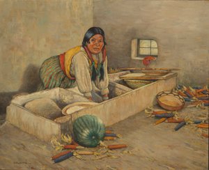 Hopi-kvinna maler majs av Carl Moon