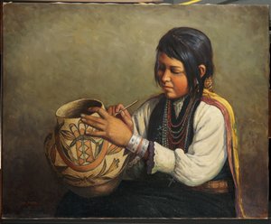 Isleta Pottery Maker, Pueblo of Isleta, New Mexico (olja på duk)