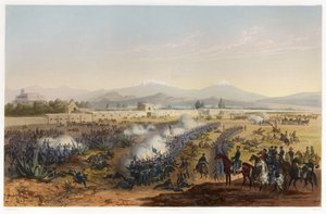 Molino del Rey - attack mot Molino, från Kriget mellan USA och Mexiko, pub. 1851 (färglitografi)