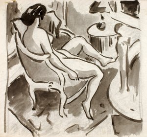Sittande kvinnlig nakenbild, vy från sidan av Carl Newman