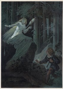 Avgiften som sprang iväg med en gyllene spindel sjöng ödet för en gyllene knapp. Illustration av Carl Offterdinger (1829-1889) i ”” Bouton d