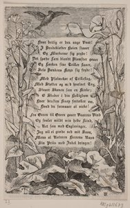Inramning med en lärka och blommor