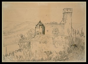 Hirschhorns slott vid Neckar (med falken) av Carl Philipp Fohr