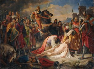 1266 年 2 月 26 日、1838 年スウェーデンのベネベントの戦いの後、マンフレッドの遺体をめぐるアンジューのチャールズ 1 世