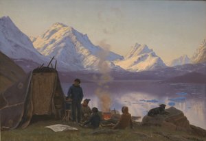 En grönländsk bosättning vid en fjord. Sommar av Carl Rasmussen