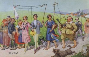 Komiska skildringar av tidig radio (färg litho)
