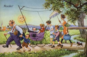 Komiska skildringar av tidig radio (färg litho)