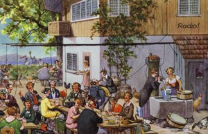 Komiska skildringar av tidig radio (färg litho) av Carl Robert Arthur Thiele