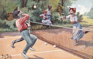 Humoristiskt kattvykort (färglitografi) av Carl Robert Arthur Thiele