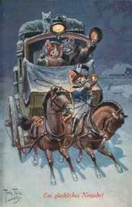 Humoristiskt kattvykort (färglitografi) av Carl Robert Arthur Thiele