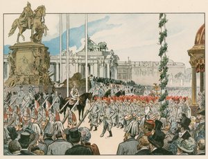 Wilhelm II, tysk kejsare och kung av Preussen (1859-1941), vid invigningen av det nationella monumentet i Berlin 1897