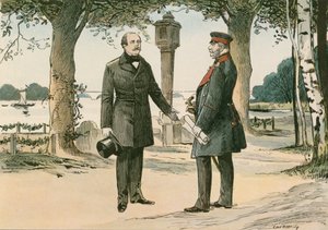 Wilhelm I, kung av Preussen och första tyska kejsaren (1797-1888), och Otto von Bismarck, tysk statsman (1815-1898), i Babelsberg 1862.