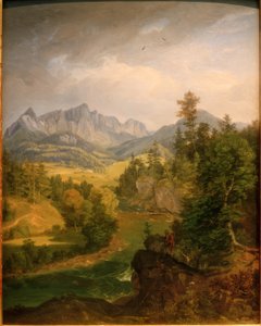 Berglandskap med en flod nära Berchtesgaden av Carl Rottmann