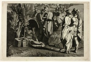 Diogenes i sitt badkar med Alexander och hans generaler