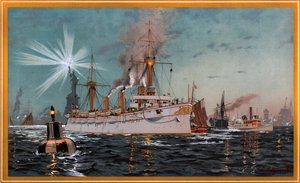 Kejsarinnan Augusta lämnar New York, kromolitografi av C. Saltzmann 95, nr13 från G. Wislicenus, Unsre Kriegsflotte av Carl Saltzmann