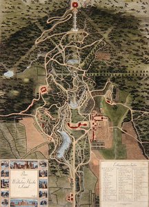 Plan av Wilhelmshohe nära Kassel (färgad etsning) av Carl Schaeffer