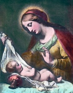 Madonna med barn. Målning (odaterad) av den italienske barockmålaren Carlo Dolci (1616 - 1686). Bilddatum: ca 1900. Carl Simon-arkivet av Carl Simon