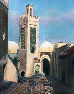 Norra Marocko, Tetouan, Sidi Saidi-moskéns minaret, bilddatum: ca 1910. Carl Simon-arkivet
