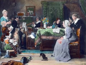 Familjekonserten. Målning av den tyske målaren Fritz von Uhde (1848 - 1911) år 1881. Bilddatum: ca 1890. Carl Simon-arkivet av Carl Simon