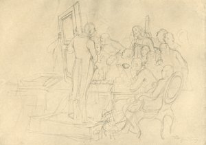 Die Kunstauktion, mitten av slutet av 1800-talet, c1924. av Carl Spitzweg
