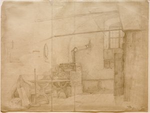 Kakelugn i bondens rum av Carl Spitzweg