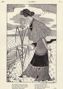 Kvinna som luktar en blomma (litho)